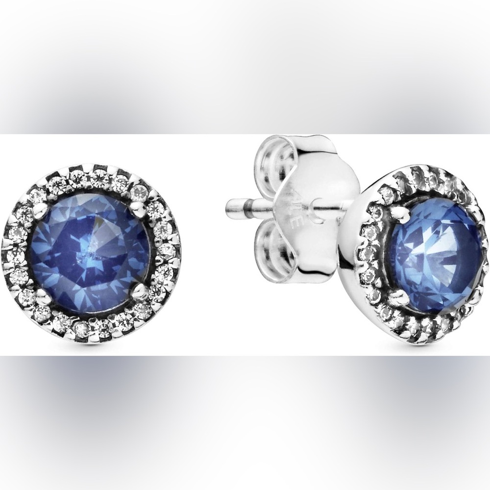 NEW PANDORA BLUE ROUND SPARKLE EARRINGS - Picture 5 of 6